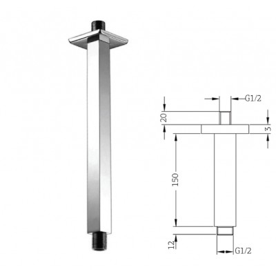 Orabella 15134 Βραχίονας Κεφαλής Ντουζ Inox Οροφής